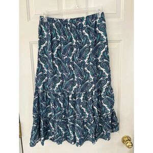 Paisley Print Tiered Blue and White Midi Skirt Boho Hippie Denim & Co Large